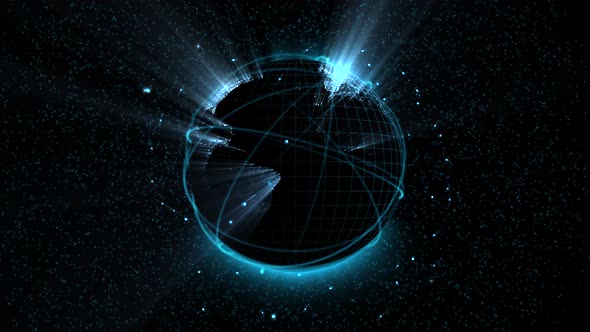 digital globe presented as hologram radiating light effect