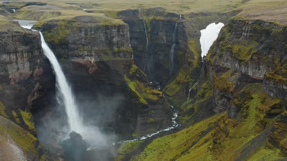 Haifoss Most Beautiful Waterfall in Iceland Aerial View