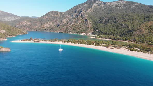 Aerial Drone View Oludeniz Beach Turkey Mediterranean Cost