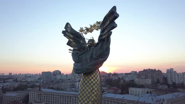 Independence Square. Maidan. Monument. Aerial. Kyiv. Ukraine.
