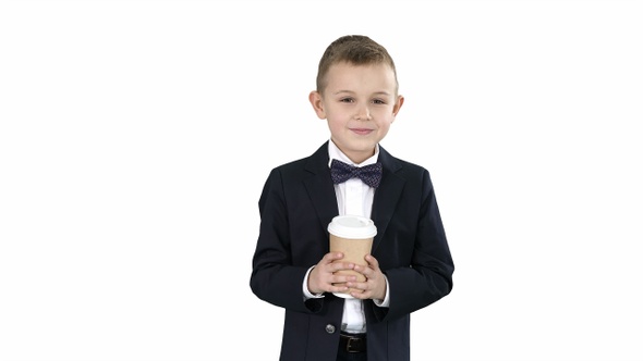 Boy Walking with A Take Away Coffee in A Formal Clothes