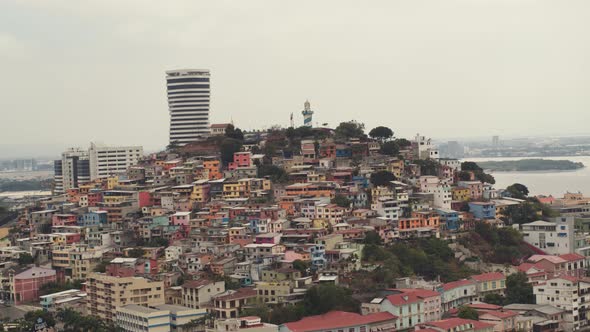 Aerial view of the sunrise on Cerro Santa Ana in Guayaquil City Ecuador