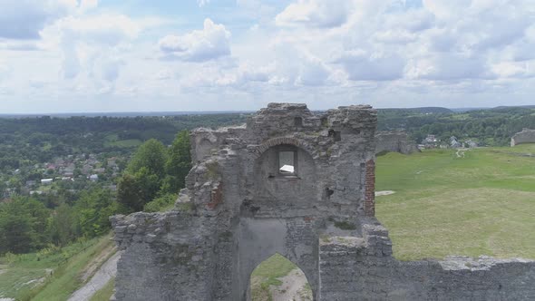 Aerial view of ruins on a hill