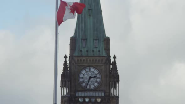 Peace tower Parliament Hill Ottawa Canada Slow Motion Flag