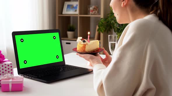 Woman with Laptop Having Virtual Birthday Party
