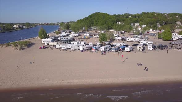 Drone shot of an Rv Campground on the beach