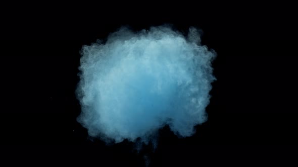 Super Slowmotion Shot of Blue Powder Explosion Isolated on Black Background