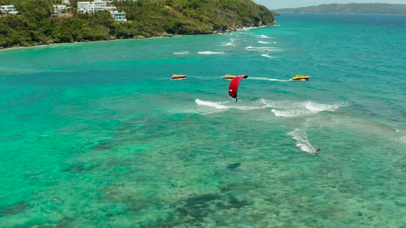 Kitesurfers on Bulabog Beach, Boracay Island, Philippines