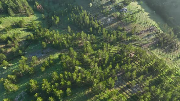 Foggy morning in the mountains aerial view 4 K Turkey