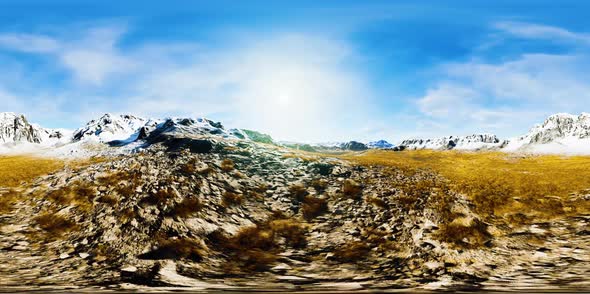 VR360 View on Snowy Tops and Valley in Summer Himalaya Mountains