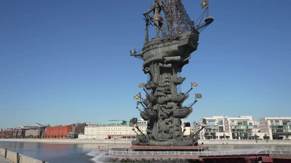 The Monument to Peter the Great on the Ship is Located on the Moscow River in the Center of Moscow