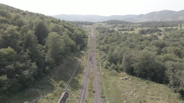 Samtskhe-Javakheti, Georgia - August 20 2021: Aerial view of Nadarbazevi railway station