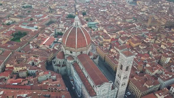 Aerial View on the City and Cathedral of Santa Maria Del Fiore. Florence, Tuscany, Italy