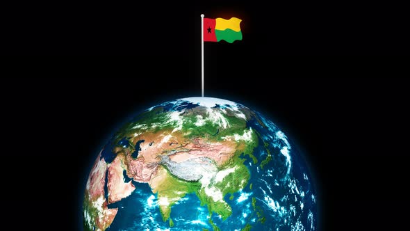 Guinea Bissau National Flag Flying On 3d Rotated Planet Earth