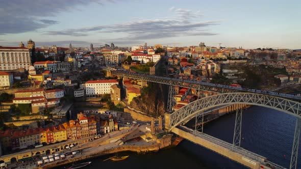 Aerial View of Porto Oporto Riverside Old Town Portugal