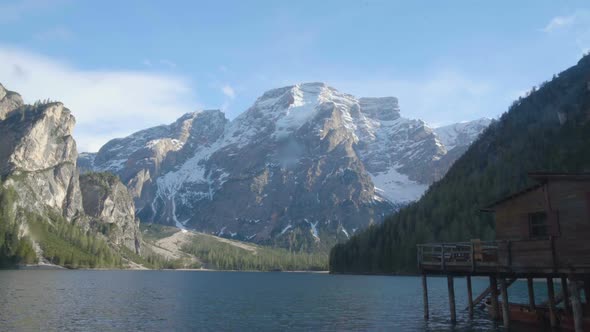 View of Dolomites and Pragser Wildsee in Italy, Beautiful Landscape, Nature