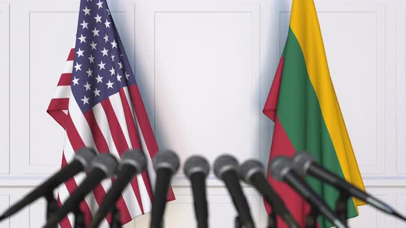 Flags of the United States and Lithuania at International Meeting