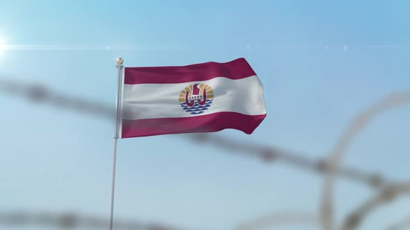 French Polynesia  Flag Behind Border alt