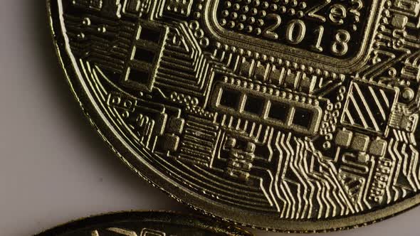 Rotating shot of Bitcoins 