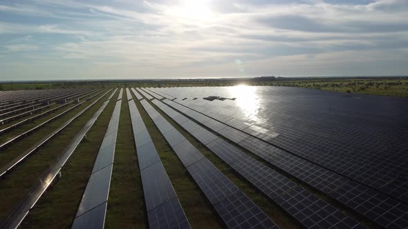 Aerial Top View of a Solar Panels Power Plant