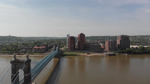 Aerial View of Bridge Over a River in a City