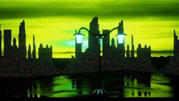 City With Neon Green Sky Background Loop  Background 06