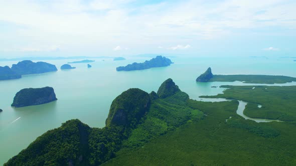 4K : Drone Flying over the mangrove forest at Phang Nga Bay