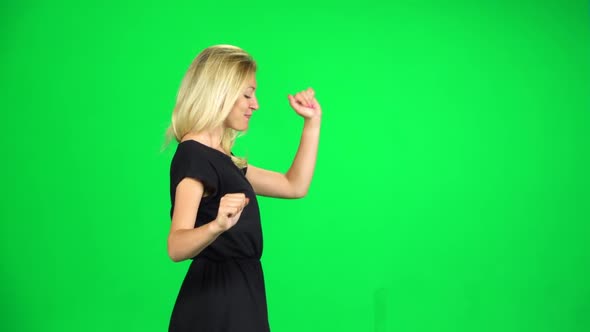 Cheerful Girl Walking, Dancing and Singing, Chroma Key, Slow Motion, Side View