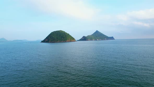 4K aerial drone view of  landscape, Flight over sea. A beautiful island located close to the coast.