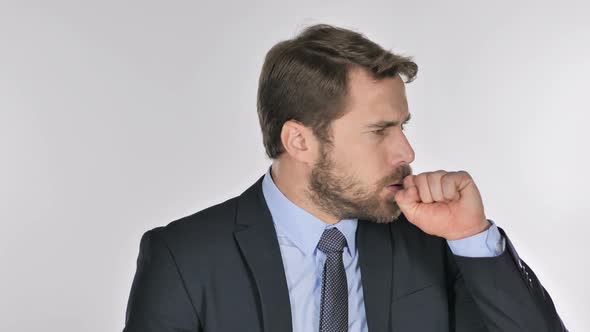 Portrait of Businessman Coughing, Throat Infection