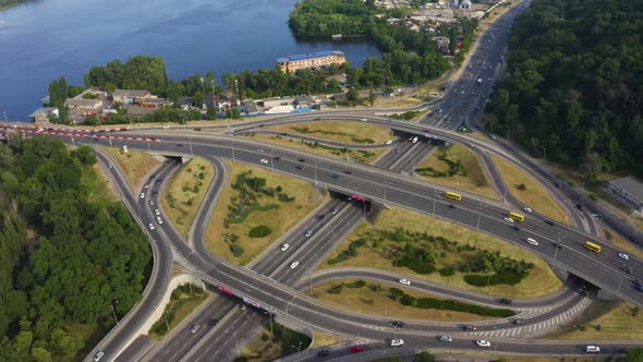 Aerial View of Highway and Overpass in City on a Cloudy Day