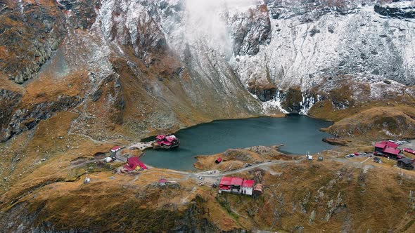 Aerial drone view of nature in Romania. Transfagarasan route in Carpathian mountains