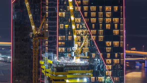 Construction Site with Crane at JBR Night Timelapse