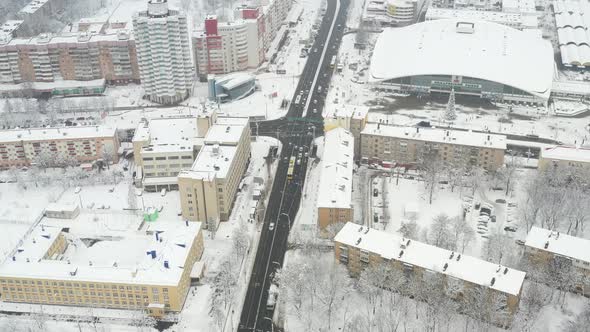 Snowcovered City Center of Minsk From a Height