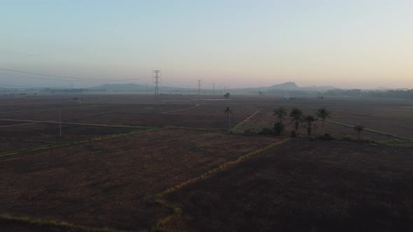 Aerial view dry empty field