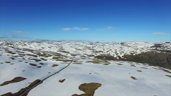 Aurlandsfjellet mountain road in Norway, aerial view.