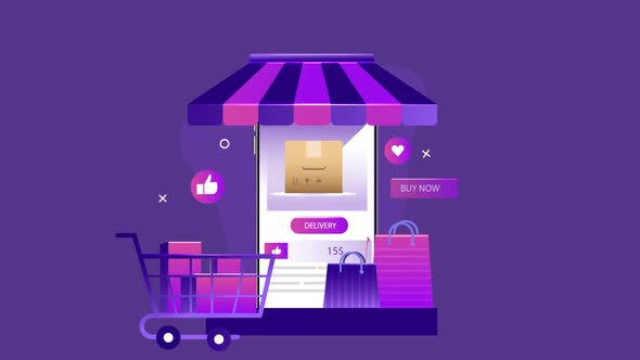 Ecommerce Shopping Animation Video. Online Shopping On Mobile App And Website