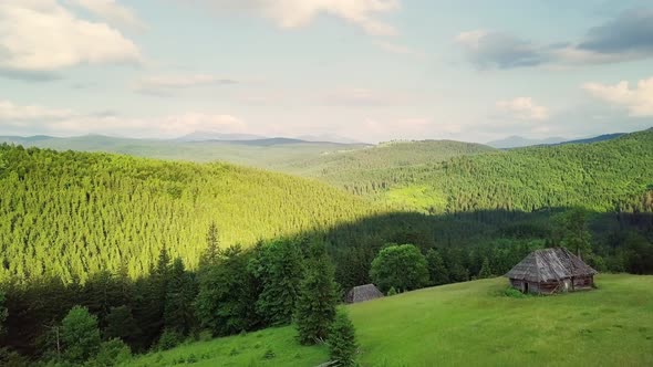 Wideangle Panoramic Shot of Beautiful Meadows Hills and Trees in Synevyrska Glade Next to Synevyr