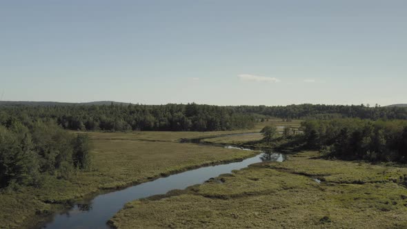 Aerial flight over Union River Whales Back calm morning