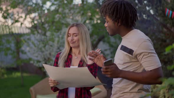 Arrogant Selfconfident Caucasian Woman Disagree with African American Man Discussing Project on