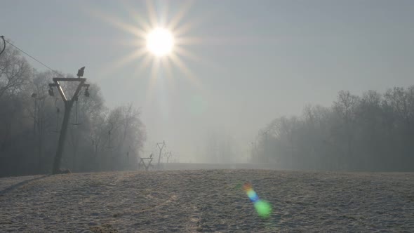 Foggy early morning day on Kraljevica hill ski slopes  4K 2160p UHD panning  footage - Ski slopes ne