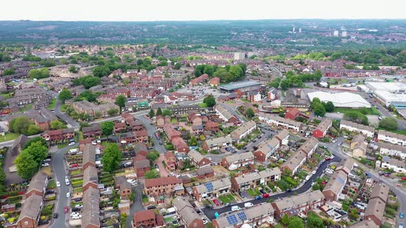 Aerial drone footage of the town of Bramley which is a district in west Leeds, West Yorkshire