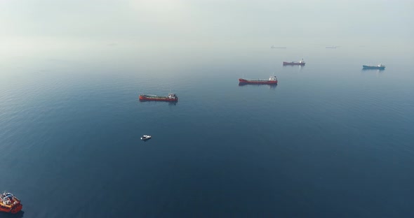 amazing drone shot of cargo ships