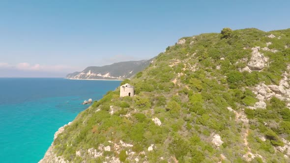 Aerial view of Lefkada island in the Mediterrean in summer, Greece.