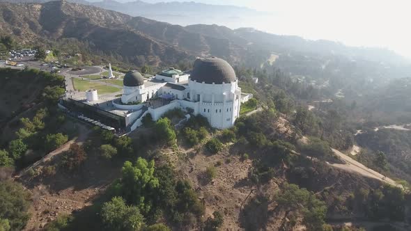4K aerial view of Griffith Observatory in Los Angeles California USA
