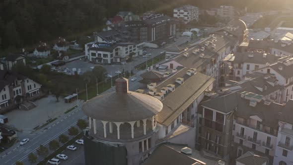 Aerial View Beautiful Antique Luxury Apartment with Dome Roof in Morning Lights