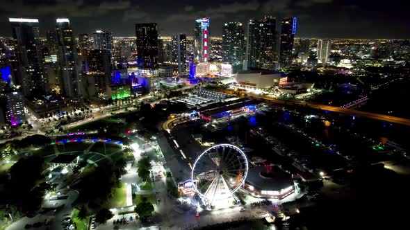 Night cityscape Miami Florida United States. Touristic landmark city.