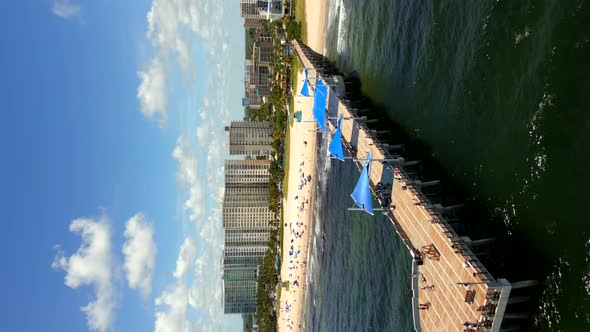 Fisher Family Pier Pompano Beach. 4k Vertical Aerial Drone Video