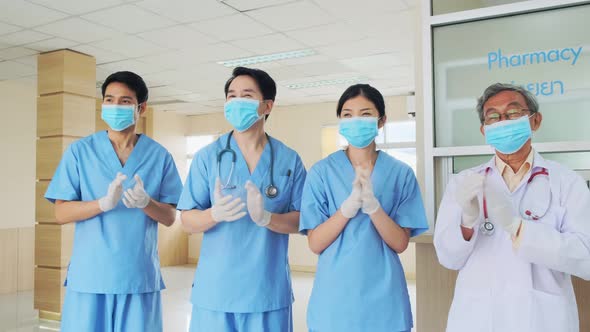 slow motion closeup hand applaud from doctor and nurse support