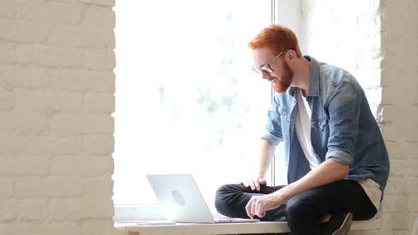 Skype Chat, Online Video Conference, Man Sitting in Window, Beard, Red Hairs